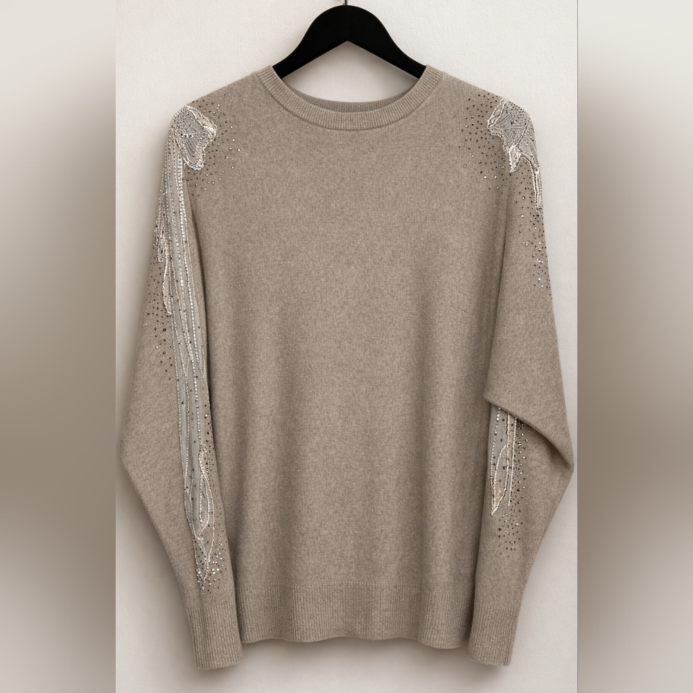 Sweet Rain Embellished Taupe Knit Sweater - XL